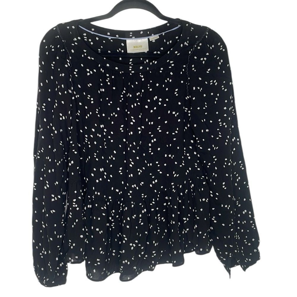 MaeveâAnthropologie Cheyenne Black and White Peplum Blouse Long Sleeve - Picture 4 of 11
